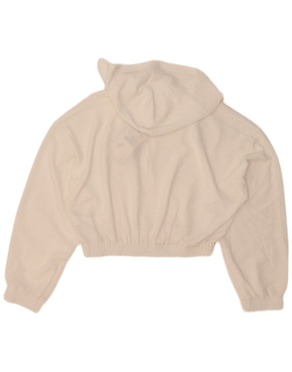 Zara Damen Crop Hoodie Pullover UK 16 Large Weiß Polyester
