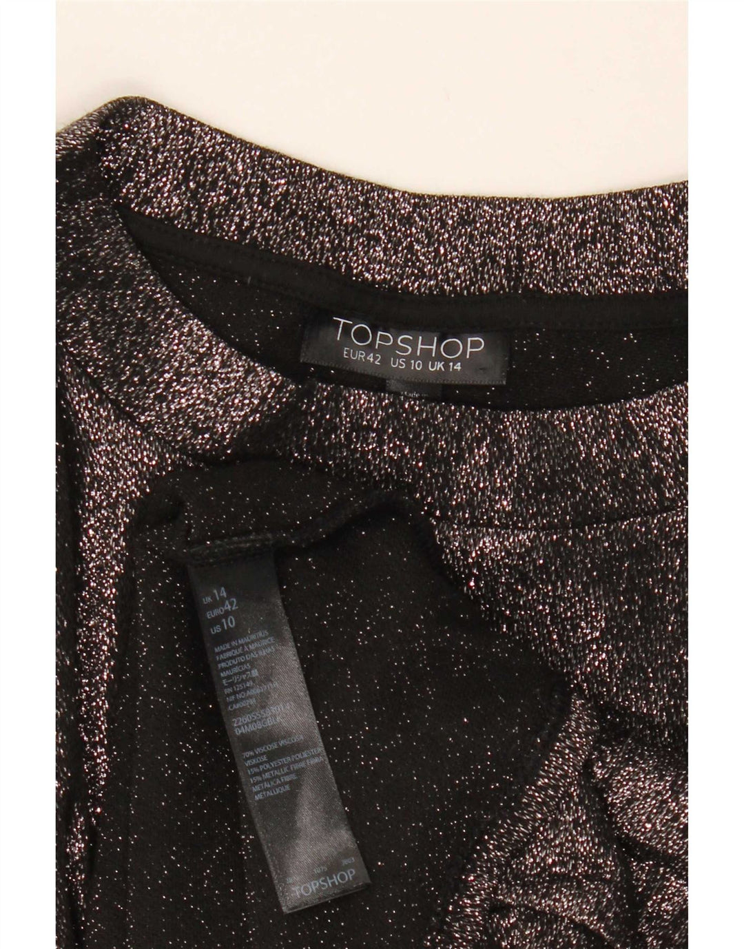 Topshop Damen Crop Bluse Top UK 14 Große schwarze Viskose