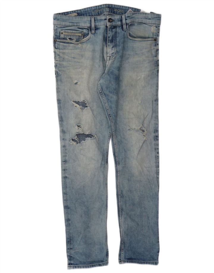 CALVIN KLEIN Herren Distressed Skinny Jeans 33 L32 Blaue Baumwolle