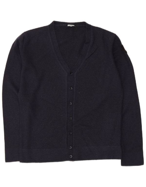 Blauer Damen-Cardigan-Pullover UK 14 Große marineblaue Wolle