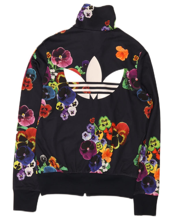 Adidas Damen Grafik-Trainingsanzug-Oberteiljacke UK 10 Small Marineblau mit Blumenmuster