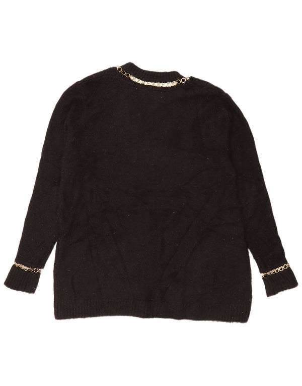 Zara Damen-Pullover mit V-Ausschnitt, übergroß, Gr. 10, Größe S, Schwarz, Acryl