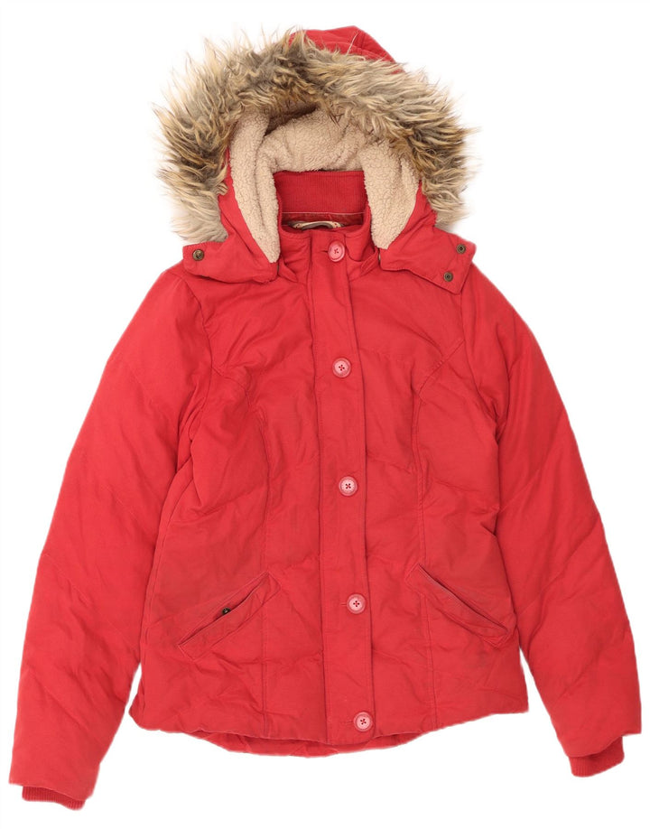 FAT FACE Wattierte Damenjacke mit Kapuze, UK 10, Größe S, Rot, Polyester