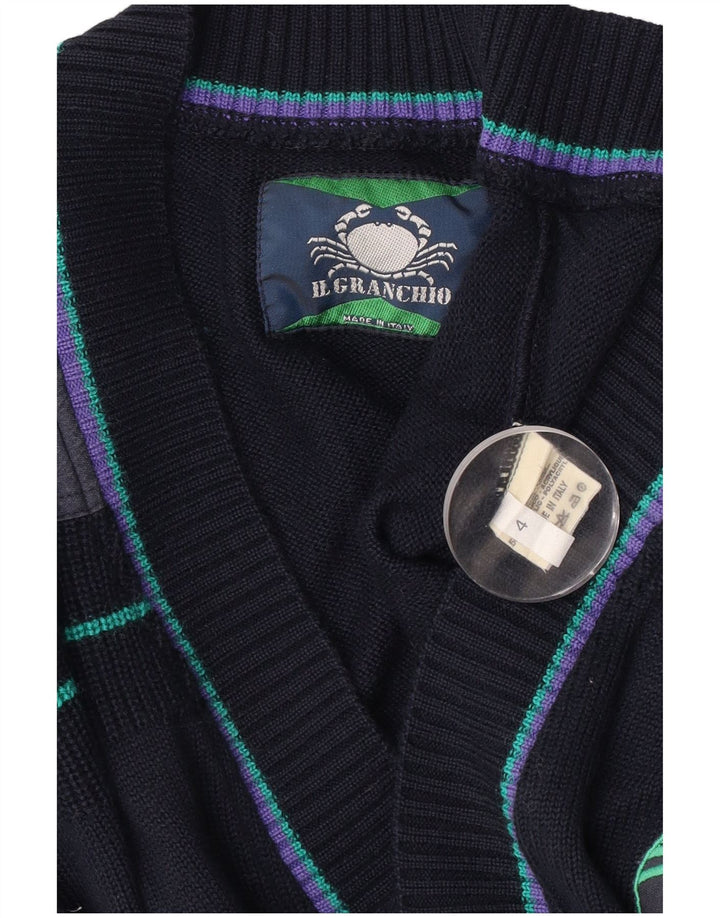 Il Granchio Herren-Cardigan-Pullover aus mittlerer marineblauer Colourblock-Wolle