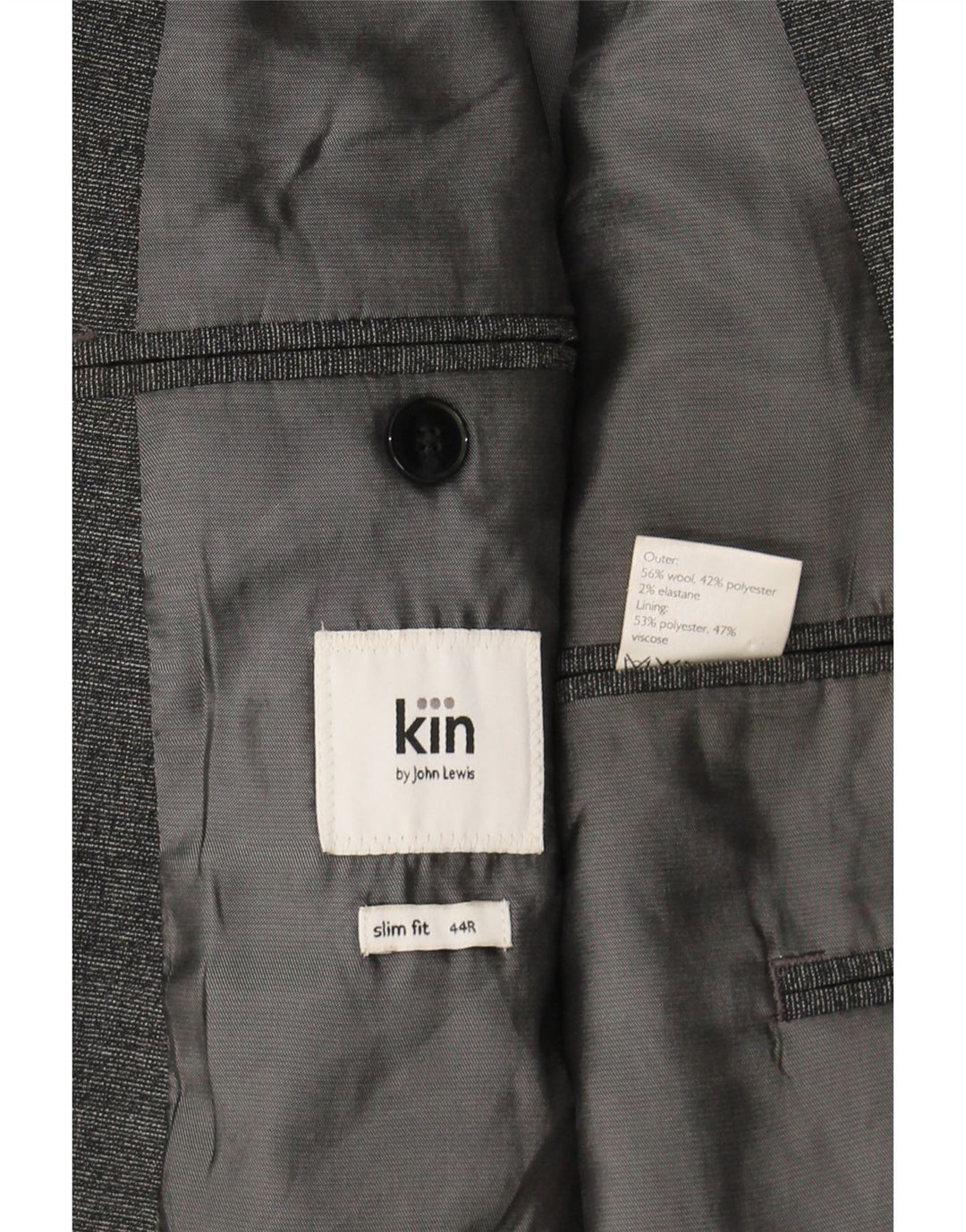 JOHN LEWIS Mens Slim Fit 2 Button Blazer Jacket UK 44 2XL Grey Wool Vintage John Lewis and Second-Hand John Lewis from Messina Hembry 