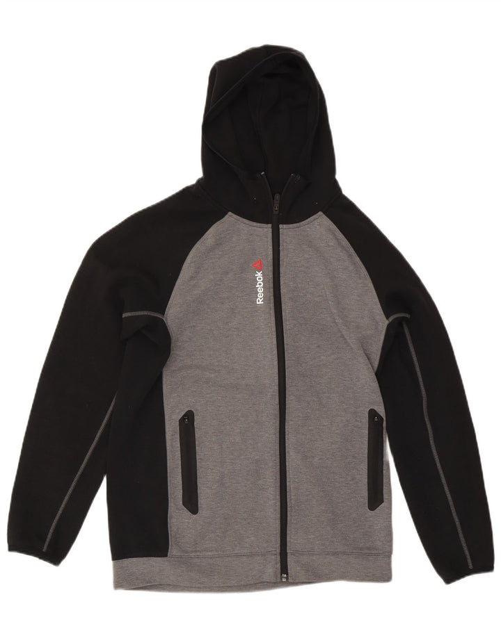 REEBOK Herren-Kapuzenpullover mit Reißverschluss, klein, graues Farbblock-Polyester