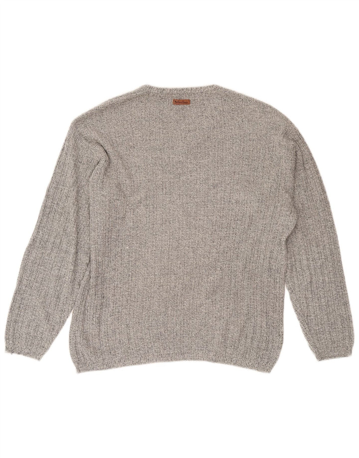 Marlboro Classics Herren-Pullover mit V-Ausschnitt aus mittelgrau gesprenkelter Baumwolle