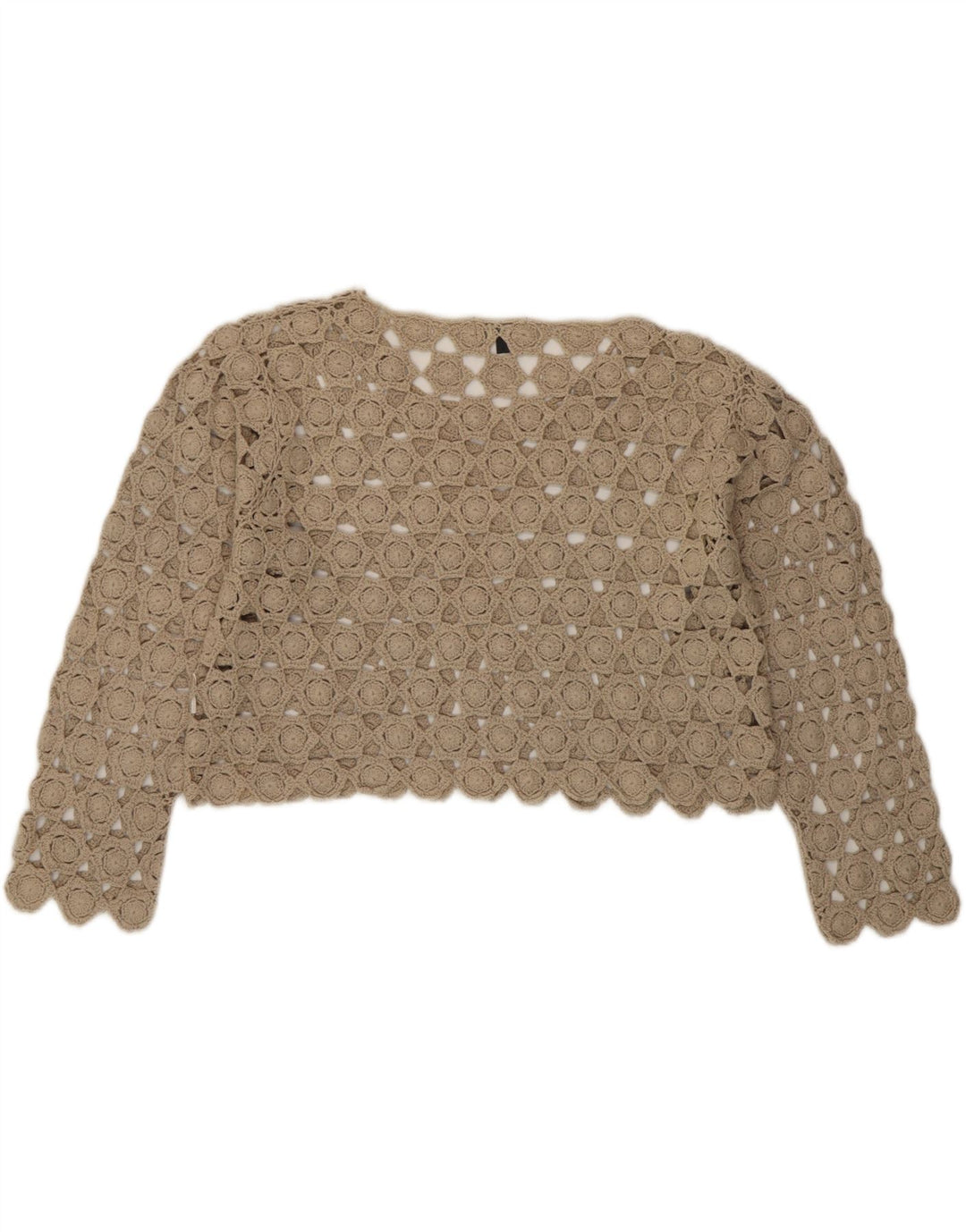 Evidence Damen Crop 3/4-Ärmel Häkelbluse Top UK 14 Mittelbeige