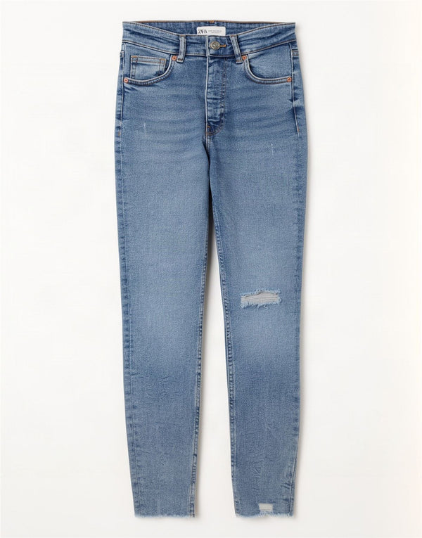Zara Damen Distressed Skinny Jeans EU 36 XS W26 L27 Blau