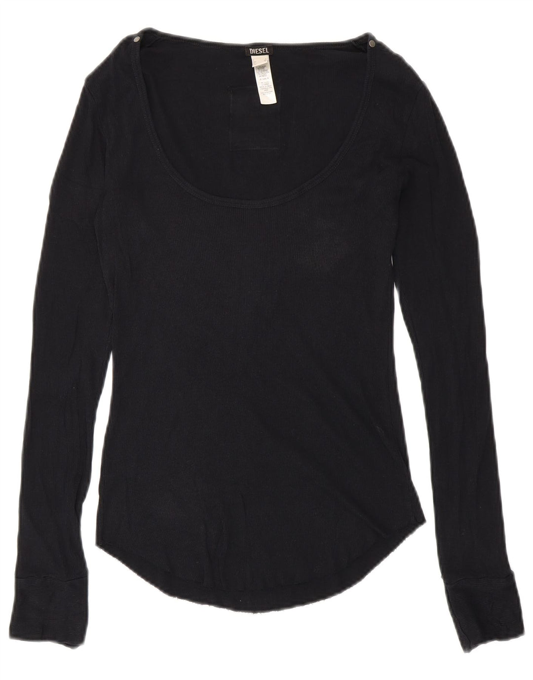 DIESEL Damen Graphic Top Langarm UK 8 Small Schwarze Baumwolle