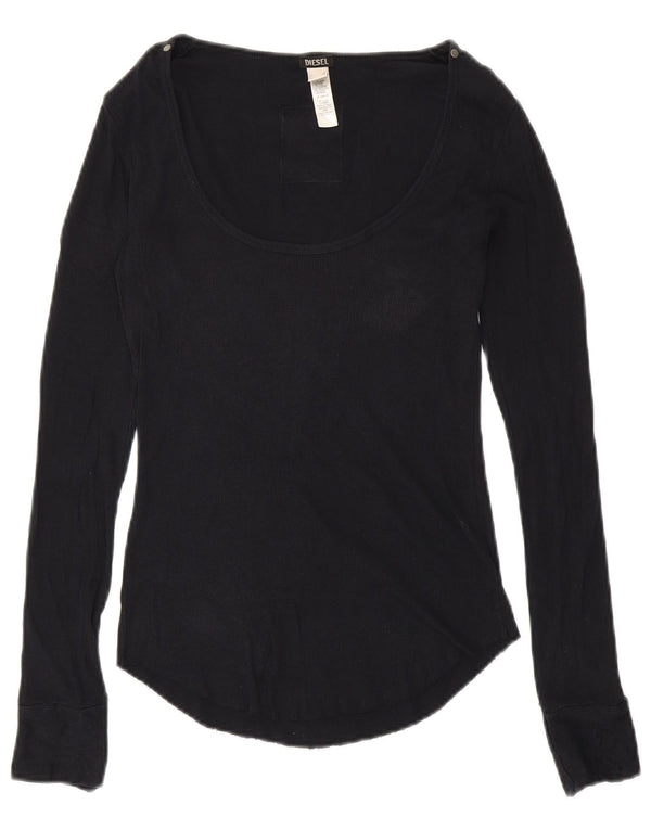 DIESEL Damen Graphic Top Langarm UK 8 Small Schwarze Baumwolle