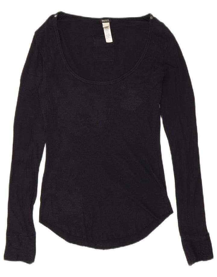 DIESEL Damen Graphic Top Langarm UK 8 Small Schwarze Baumwolle