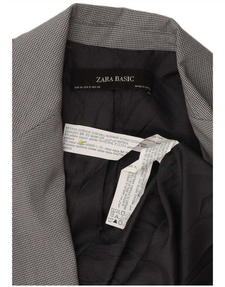 Zara Damen 1-Knopf-Blazerjacke EU 40 Mittelgraues Hahnentritt-Polyester