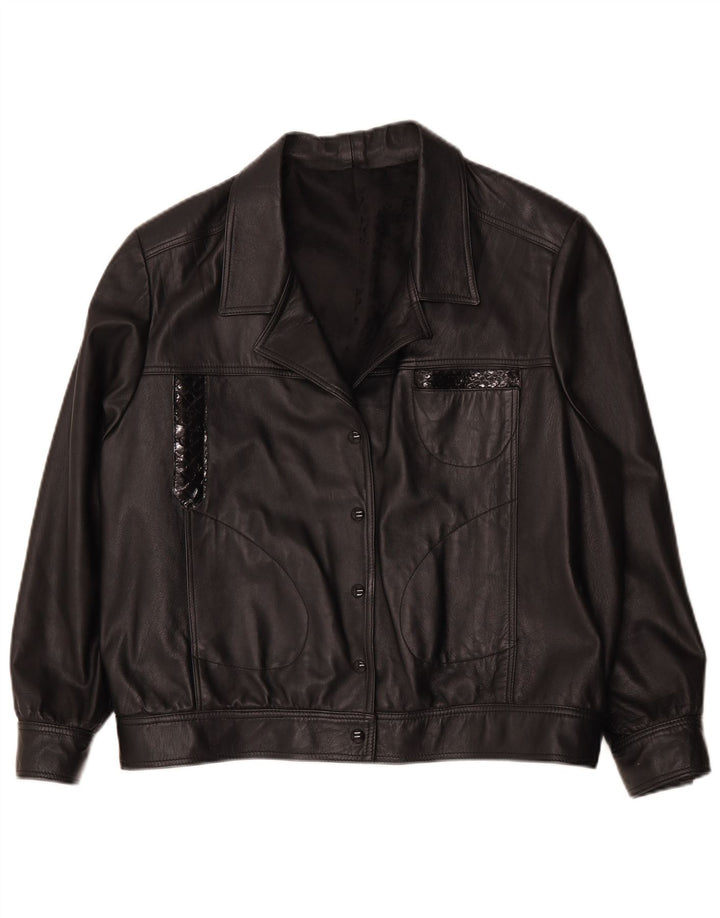Vintage Damen Bomber Lederjacke UK 18 XL Schwarz