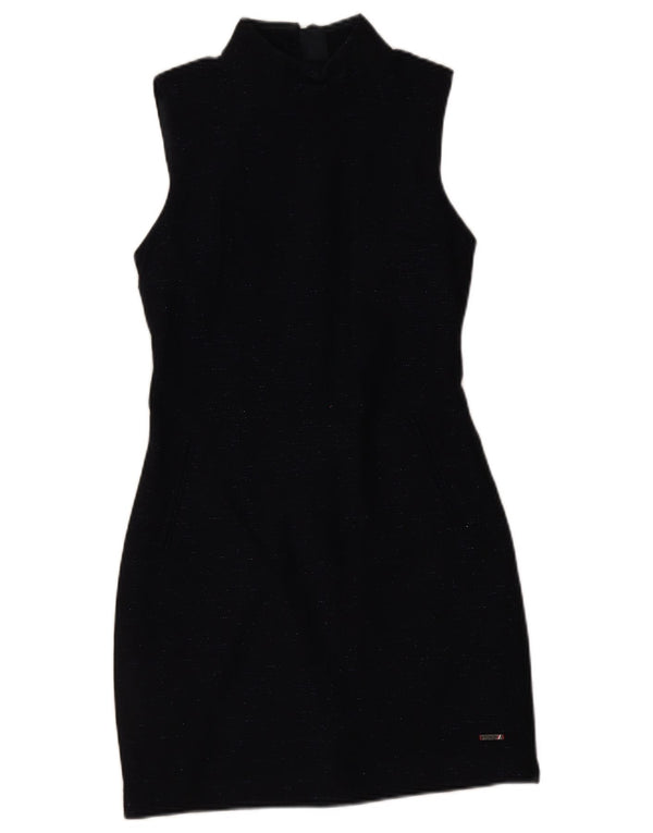 Superdry Damen Ärmelloses, figurbetontes Kleid UK 6 XS Marineblau gefleckte Wolle