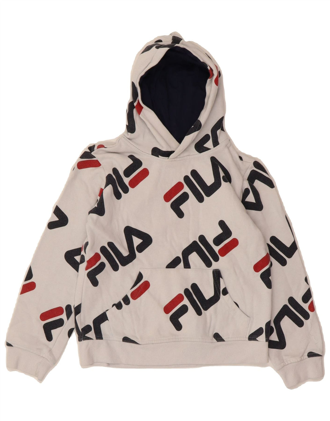 FILA Boys Graphic Hoodie Jumper 7-8 Years Medium  White Cotton Vintage Fila and Second-Hand Fila from Messina Hembry 