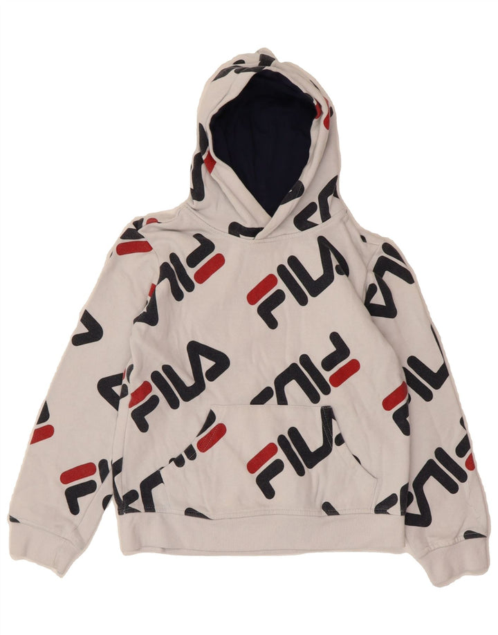 FILA Boys Graphic Hoodie Jumper 7-8 Years Medium  White Cotton Vintage Fila and Second-Hand Fila from Messina Hembry 