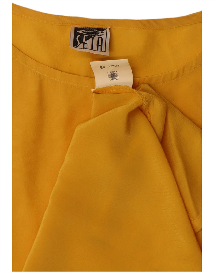 Vintage Damen Ärmelloses Blusentop IT 48 XL Gelbe Seide