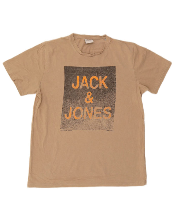 Jack & Jones Mens Graphic T-Shirt Top XL Beige Cotton