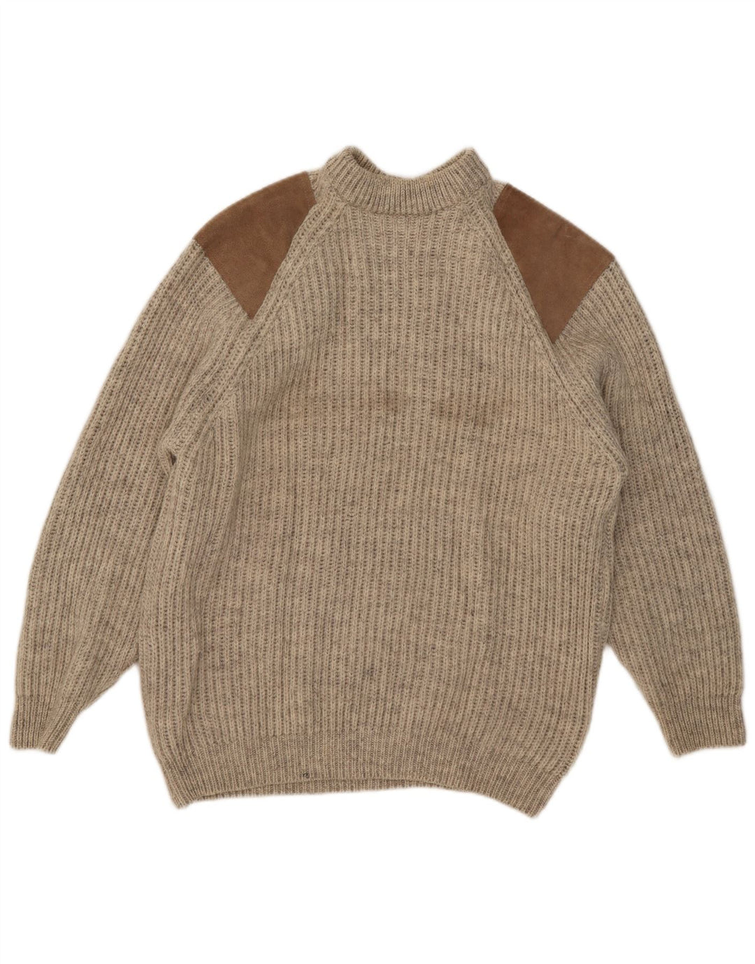Vintage Herren-Pullover mit Rollkragen, groß, Beige, Colourblock-Wolle