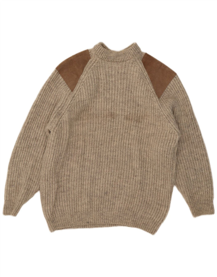 Vintage Herren-Pullover mit Rollkragen, groß, Beige, Colourblock-Wolle