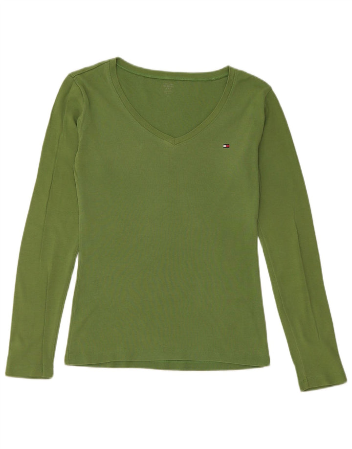Tommy Hilfiger Damen Top Langarm UK 12 Mittelgrüne Baumwolle