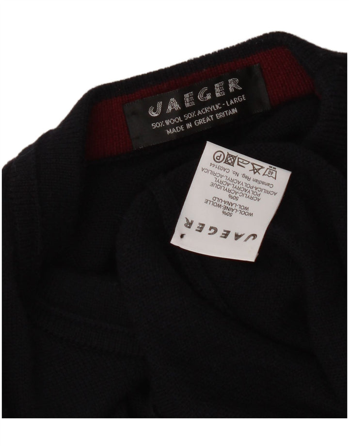 Jaeger Herren-Pullover mit grafischem Rundhalsausschnitt, groß, marineblaue Wolle