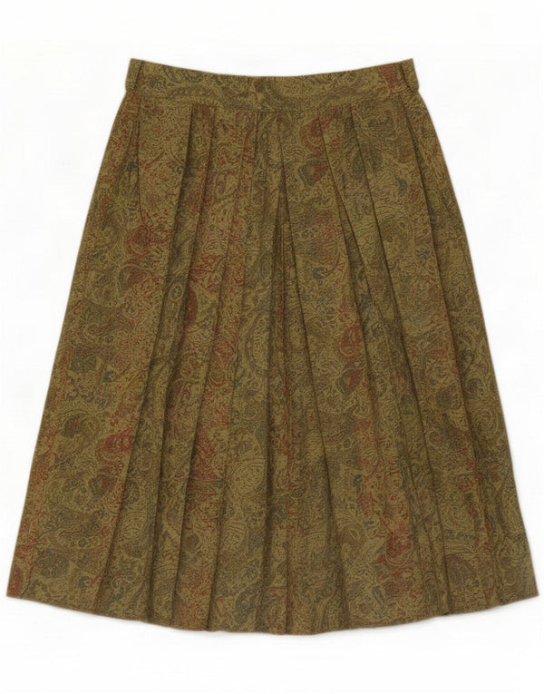 Vintage Damen Faltenrock UK 12 Medium W28 Grüne Paisley Viskose