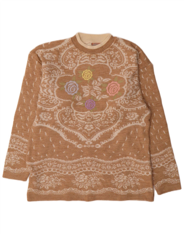 Bernardi Damen-Pullover mit Rundhalsausschnitt, UK 14, Mittelbeige, Fair-Isle-Wolle