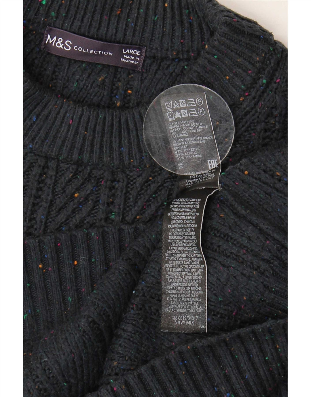 Marks & Spencer Herren-Pullover mit Rundhalsausschnitt, groß, marineblau meliert