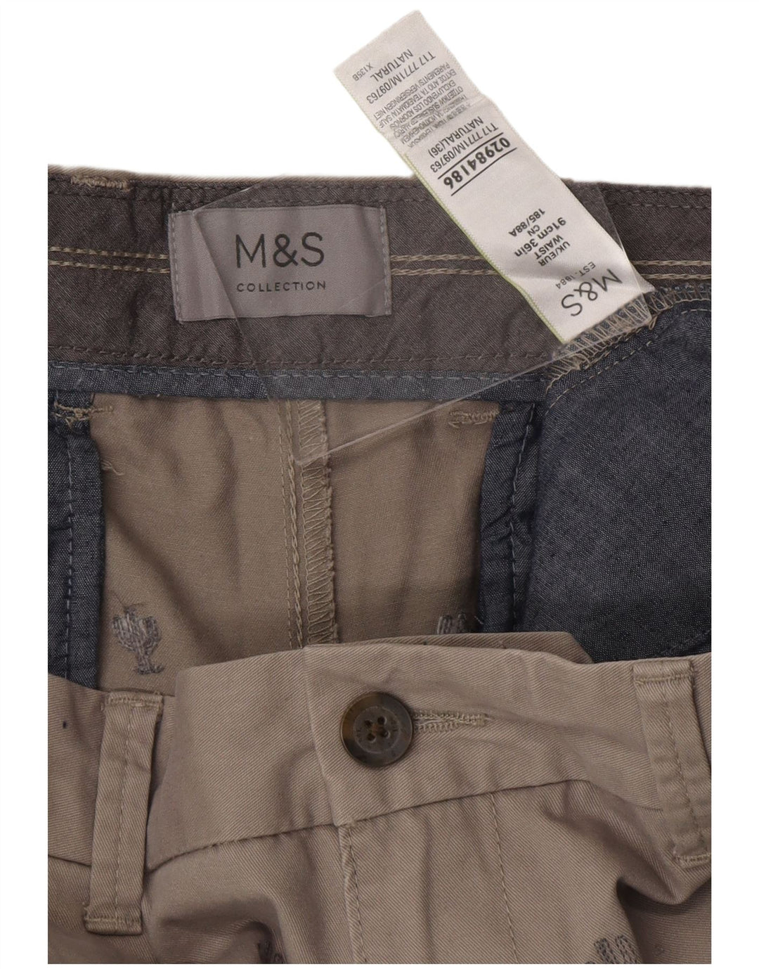 MARKS & SPENCER Herren-Chinoshorts W36, große grau gefleckte Baumwolle