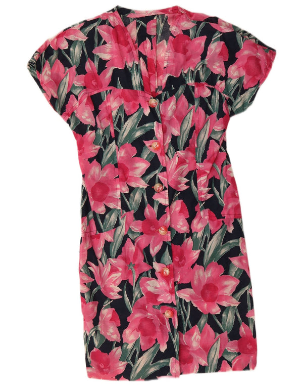 Vintage Damen Kurzarm-Hemdkleid UK 14 Mittelrosa geblümt