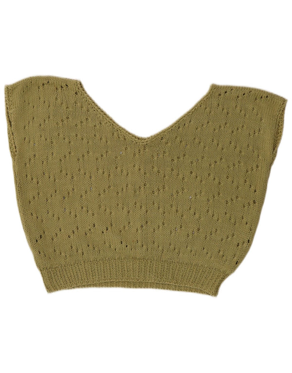 Vintage Damen Crop Loose Fit Weste Tank Top UK 14 Large Grün