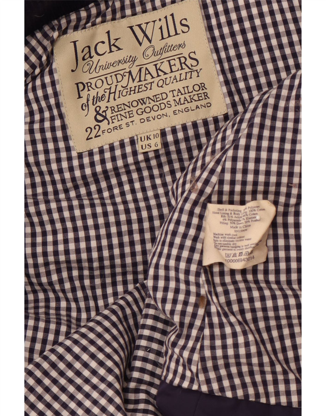 JACK WILLS Wattierte Damen-Weste mit Kapuze, UK 10, Größe S, Marineblau, Polyester