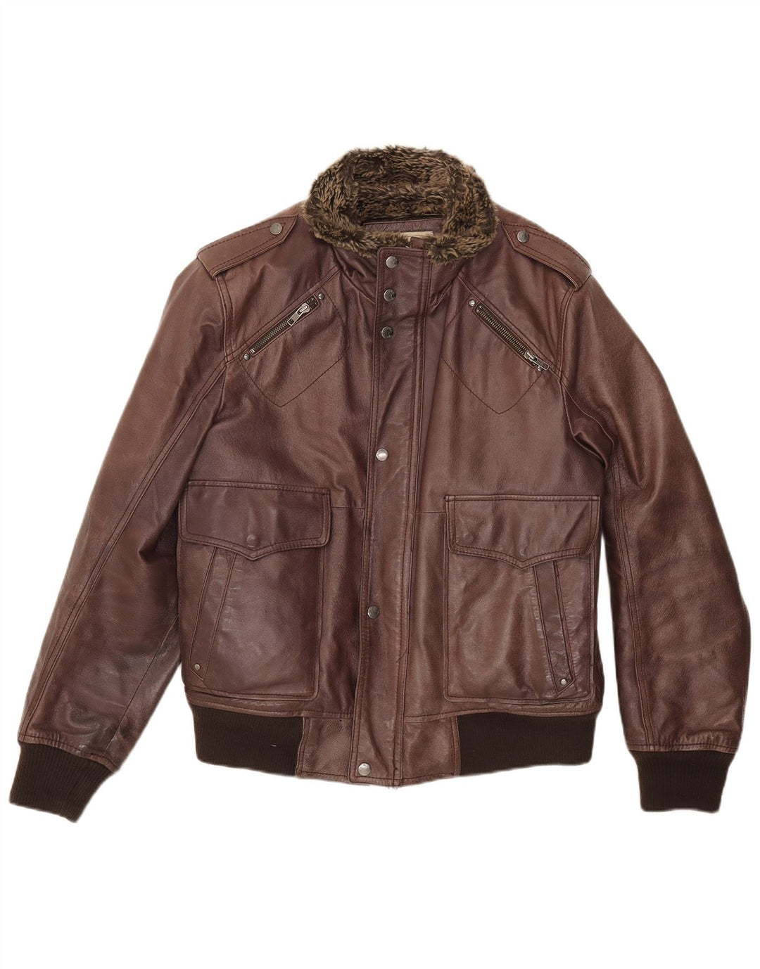 Blustaff Herren-Militär-Sherpa-Lederjacke, UK 40, großes braunes Leder