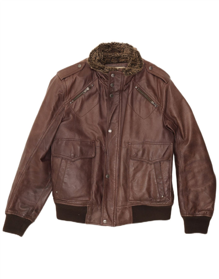 Blustaff Herren-Militär-Sherpa-Lederjacke, UK 40, großes braunes Leder