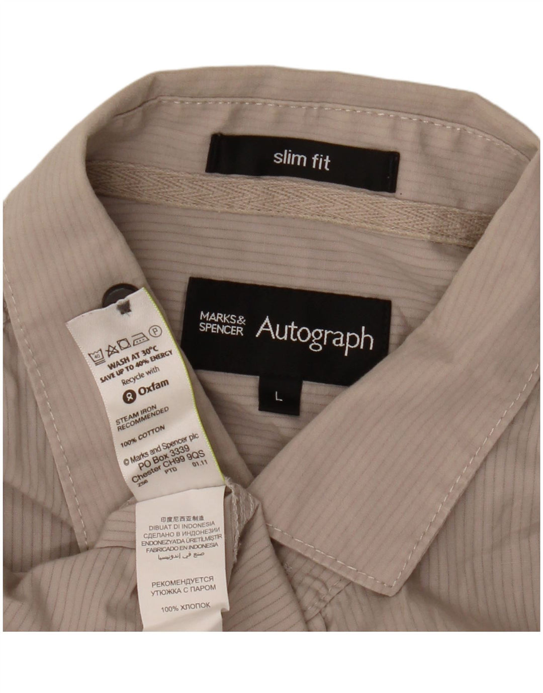 Marks & Spencer Herren Autograph Kurzarmhemd, groß, beige gestreift