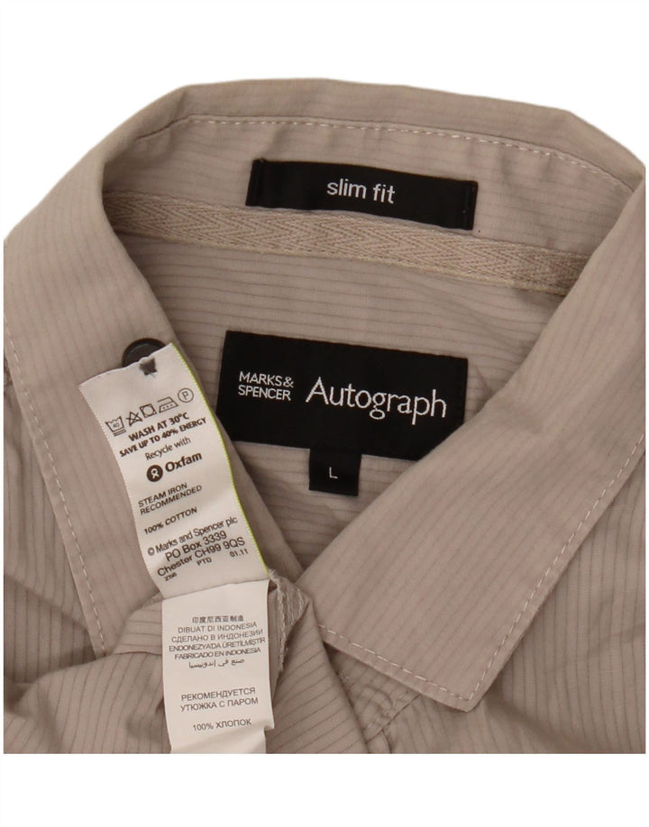 Marks & Spencer Herren Autograph Kurzarmhemd, groß, beige gestreift