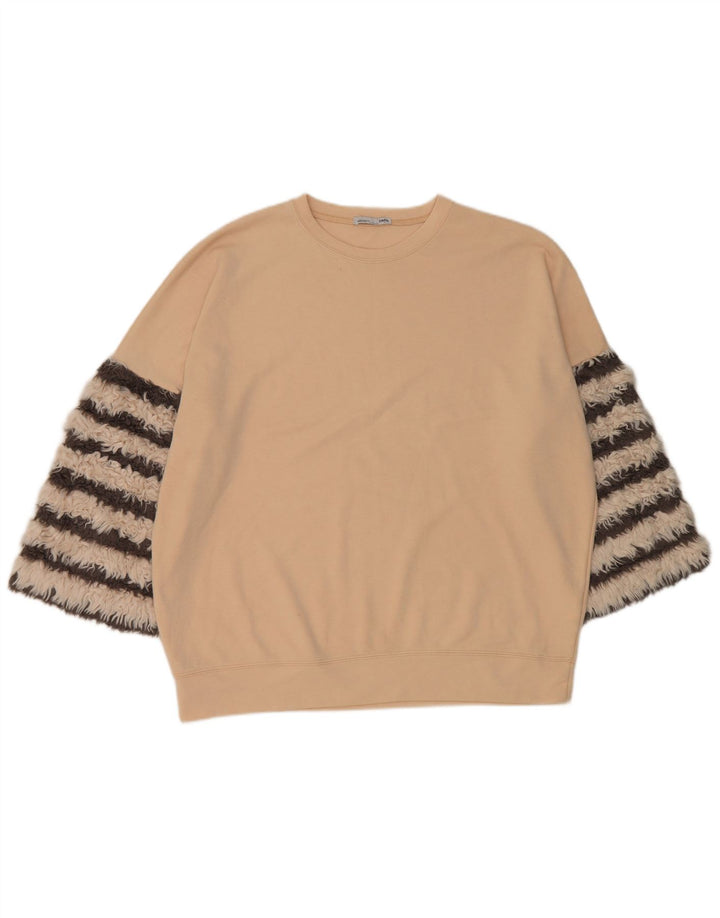 Zara Damen-Sweatshirt mit 3/4-Ärmeln, übergroß, Gr. 14, Mittelbeige