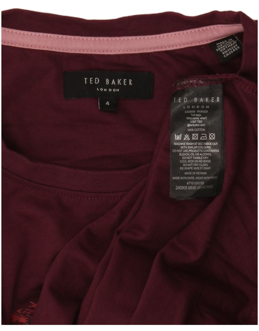 Ted Baker Herren-T-Shirt mit Grafik, Größe 4, Größe L, Kastanienbraun, Baumwolle