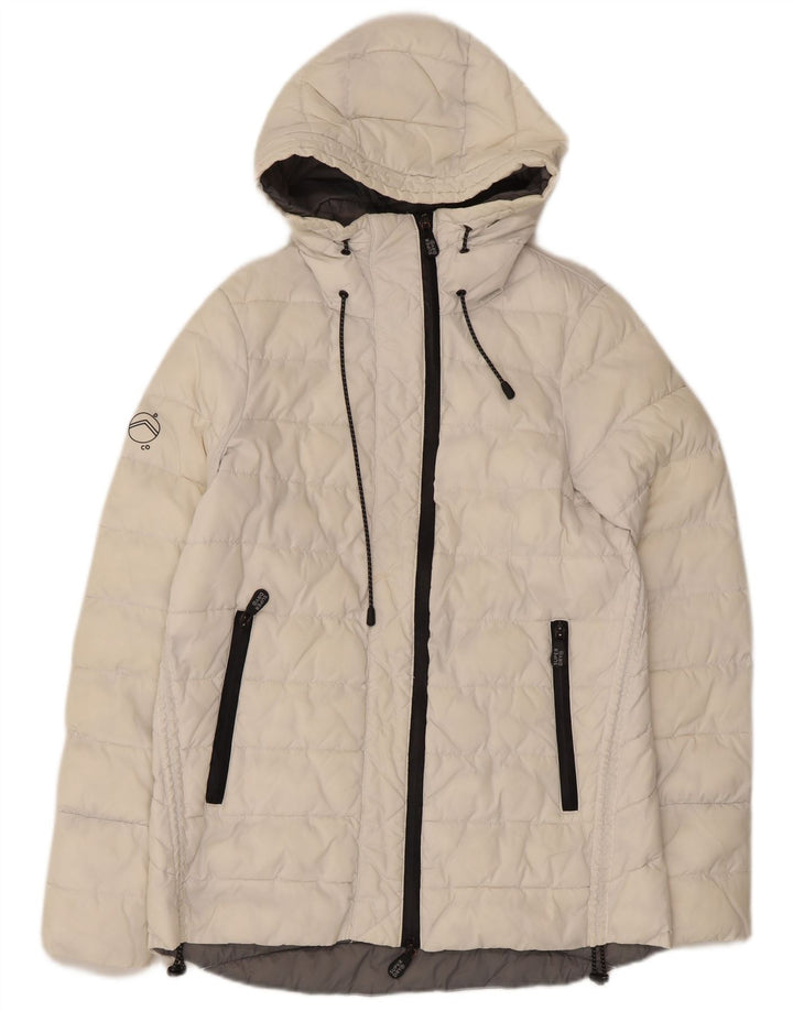 Superdry Wattierte Damenjacke mit Kapuze, UK 8 Small, weißes Nylon