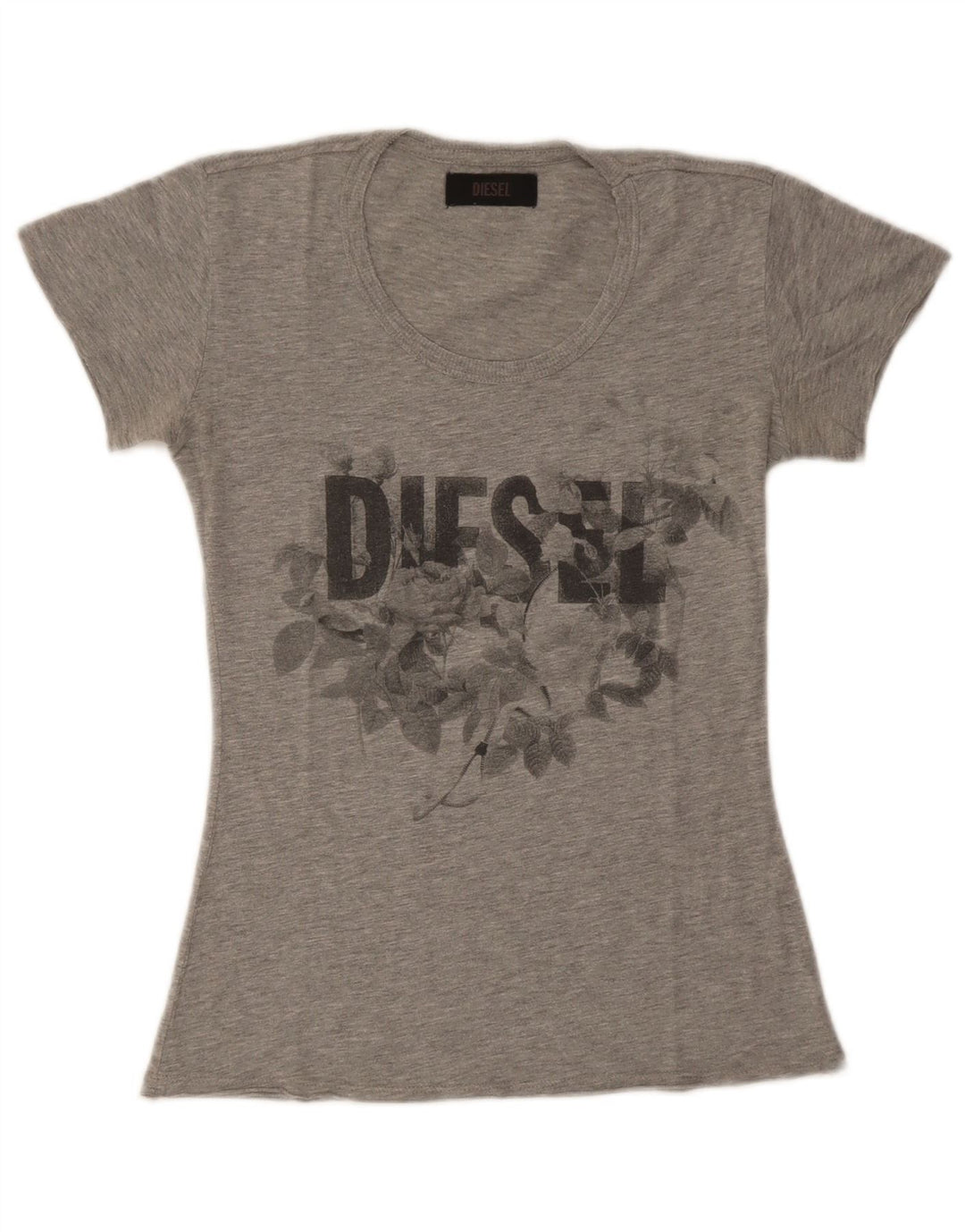 Diesel Damen Graphic T-Shirt Top UK 8 Small Grau