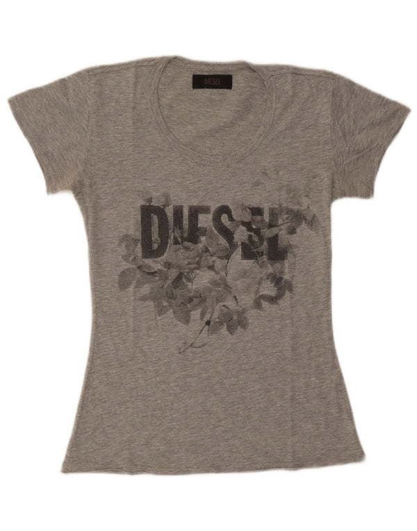 Diesel Damen Graphic T-Shirt Top UK 8 Small Grau