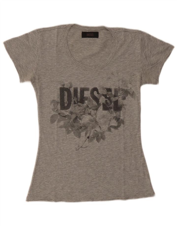 Diesel Damen Graphic T-Shirt Top UK 8 Small Grau