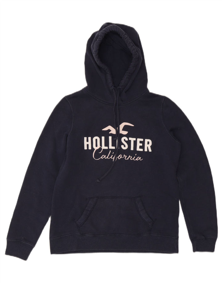 HOLLISTER Damen-Kapuzenpullover mit Grafik, UK 14, mittelmarineblaue Baumwolle