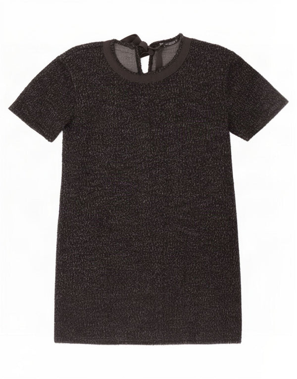 Zara Damen-Basic-Kleid UK 14 Mittelschwarz gefleckte Baumwolle