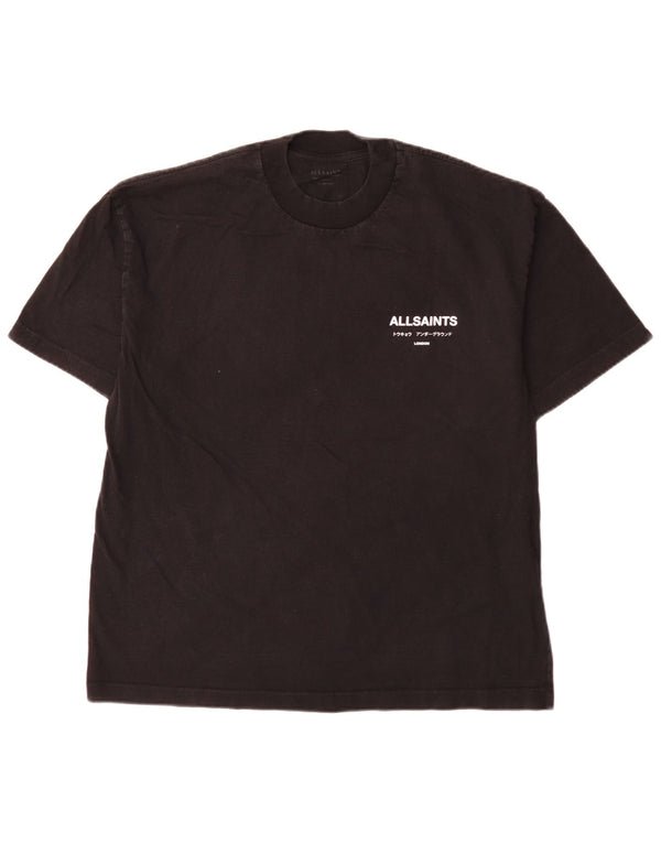 All Saints Mens Graphic T-Shirt Top Small Black Cotton