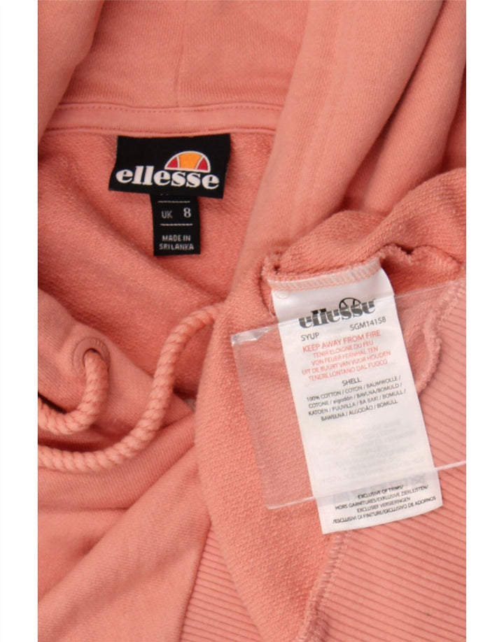 ELLESSE Womens Crop Oversized Hoodie Pullover UK 8 Small Rosa Baumwolle