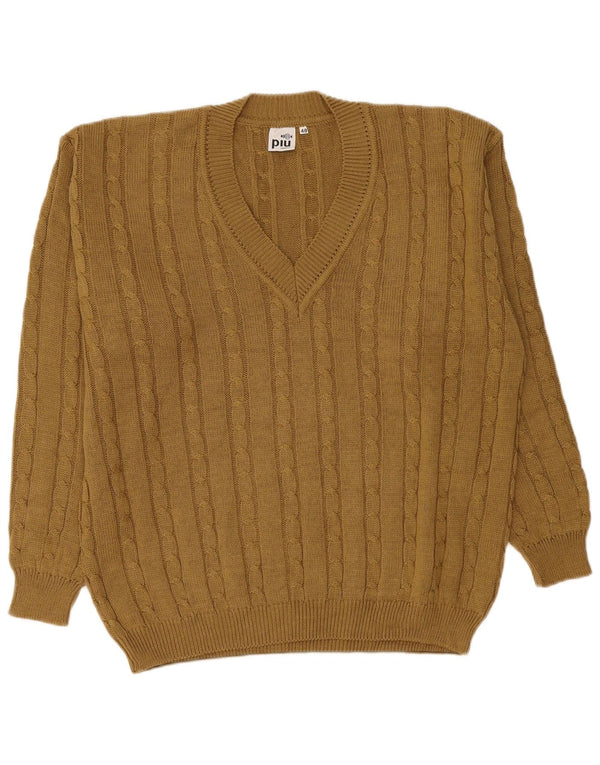Piu Verona Herren-Pullover mit V-Ausschnitt, UK 48, 2XL, Khaki, Acryl