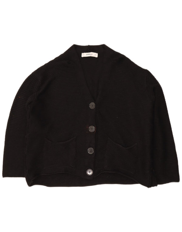 Zara Damen Crop Oversized Cardigan Pullover UK 10 Small Schwarz Klassisch